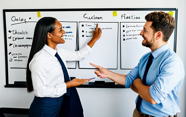 **Prompt:** "A diverse team brainstorming in a modern office with whiteboard covered in customer feedback notes, fully clothed, appropriate attire, collaborative environment, safe for work, perfect anatomy, natural proportions, professional setting, high quality, well-formed hands, proper finger count, family-friendly."
