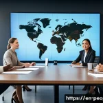 세르지오 마르키오니 글로벌 경영 전략 - A diverse corporate leadership team engaged in a dynamic meeting around a sleek conference table, re...